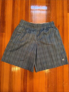 Men's Blue Plaid Athletic Shorts with Elastic Waist